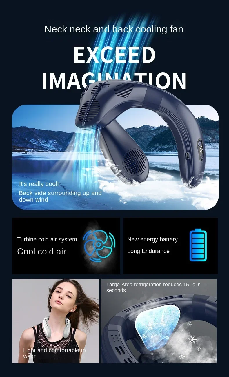 Description Picture 4 of item2024 New Neck Air Conditioner Portable Neck Fan Rechargeable Semiconductor Cooling Bladeless Fan Wearable Cooler multi purpose