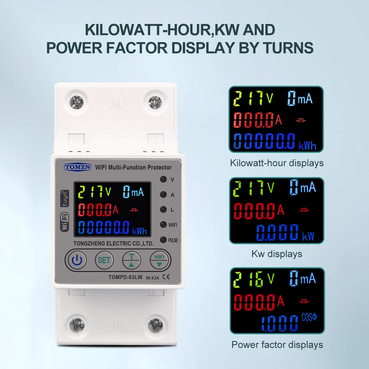 Tomzn 63a 80a Wifi Slimme Energiemeter Kwh Meetstroomonderbreker Timer Met Spanningsstroom En Lekkage Bescherming Tuya Tompd