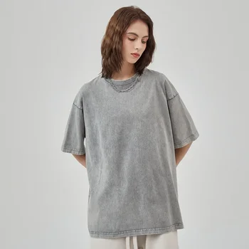 Plus Size Thick Heavy Womens Washed Vintage T-Shirt Summer Casual T Shirts Short Sleeve Loose Crewneck Cotton Tops for Women Men 1
