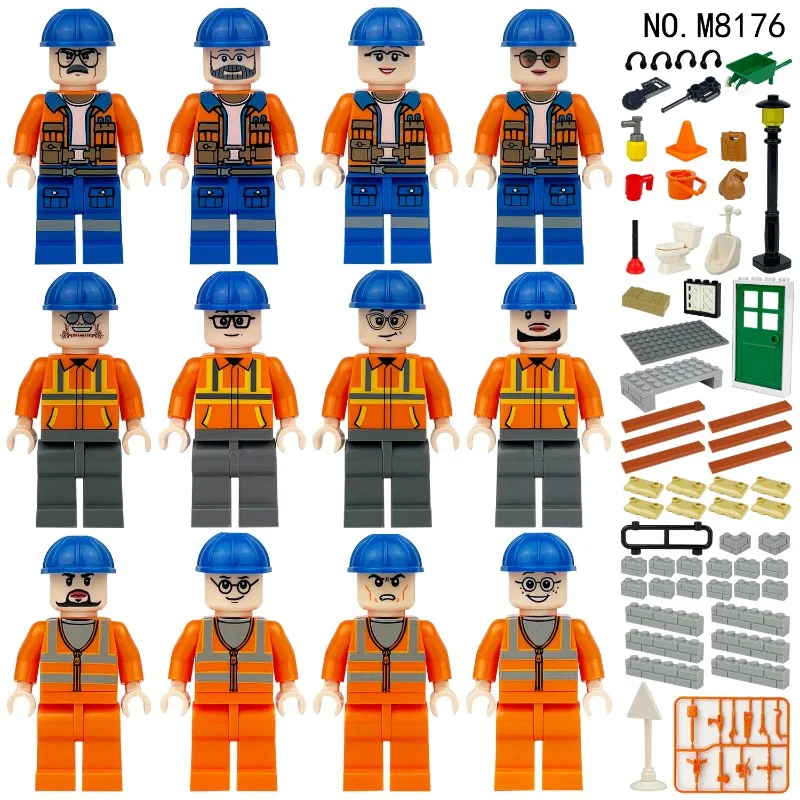Construction team children assembled toys, construction engineering dolls, decorative gifts, educational toys, birthday gifts. - 4