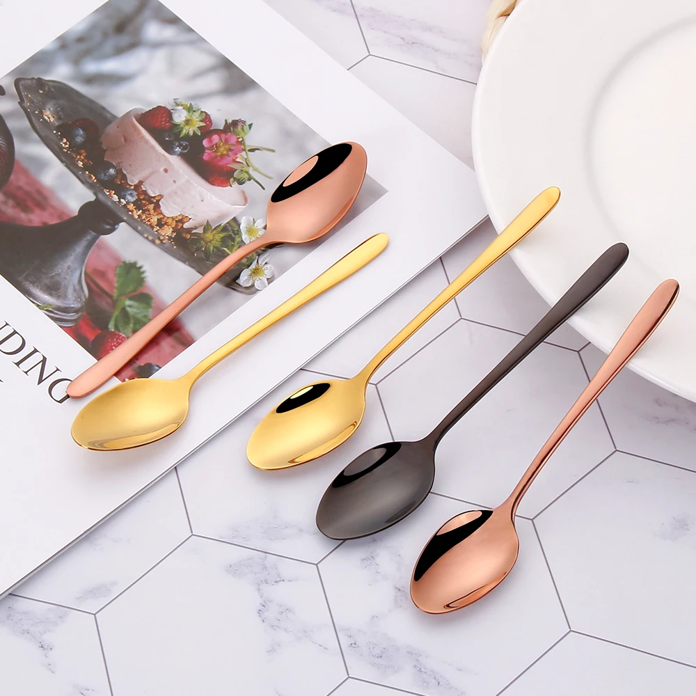 Stainless Steel Spoon Tea Spoon 3/6/12 Pieces Gold Stirring Teaspoon Stainless Steel Coffee Spoon Set Ice Cream Cake Dessert Mini Spoon Sliverware Party Cutlery