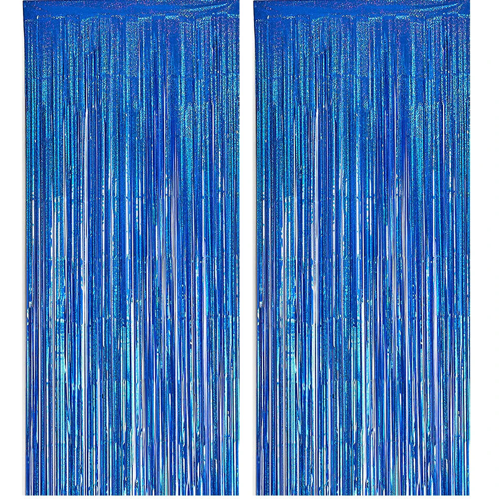 2 Pièces Bleu Rideau Métallique De Frange Brillant Rideau à Franges Aluminium Fenêtre Mur Pour Fête De Mariage D'anniversaire Anniversaire Festive Noël Party Décoration (1 * 2M) | Votre Wishlist Sur