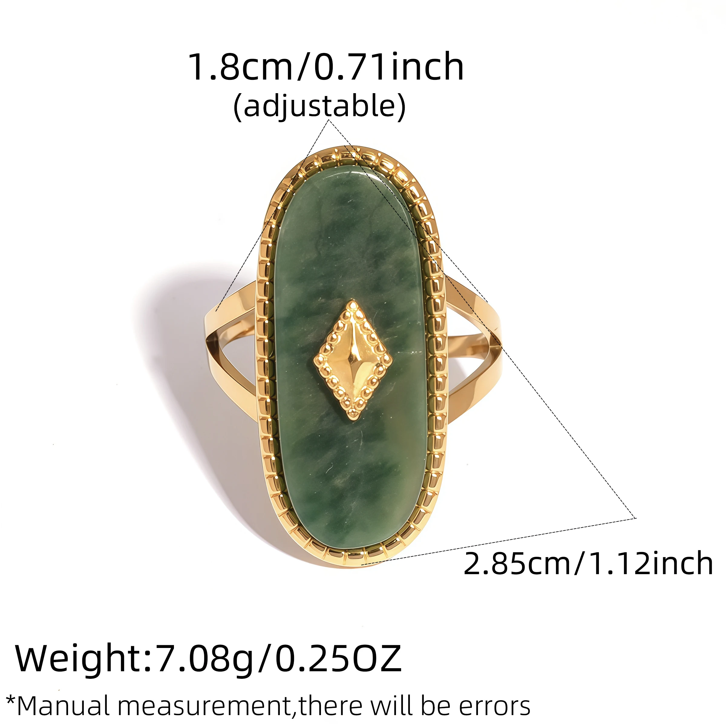 Modischer Naturstein-Edelstahlring, ovale Alpaka-Ringe für Damen, verstellbare Stapelringe, Damenschmuck, Geschenke für sie – Detail 3
