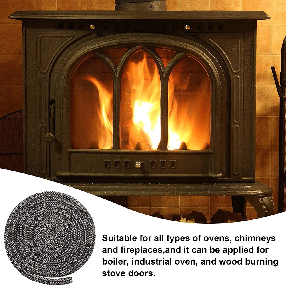 Wood Stove Door Gasket Rope Seal Soft Wood Burning Stove Doors 12mm X 2m 8mm X 300cm Elastic Fiberglass Good Sealing Performance fireplace sealing rope