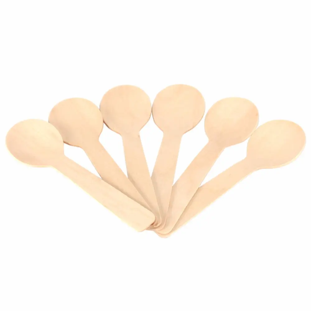 100pcs/set Mini Disposable Wooden Spoon Ice Cream Wood Dessert Scoop Western Wedding Party Tableware Kitchen Tool disposable dessert spoons
