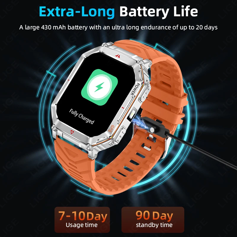 LIGE 2025 New GPS Sport Smart Watch Men 3ATM Waterproof Fitness Tracker AI Voice Call 450mAh Battery Smartwatch Compass Bracelet