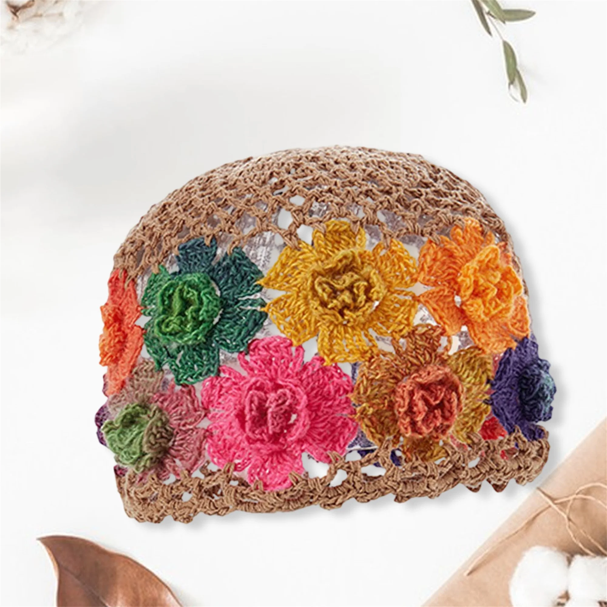 Elegant Women s Sun Hat with Floral Crochet Design Lightweight and Stylish Hollow Out Knitted Beanie for Summer Foldable and