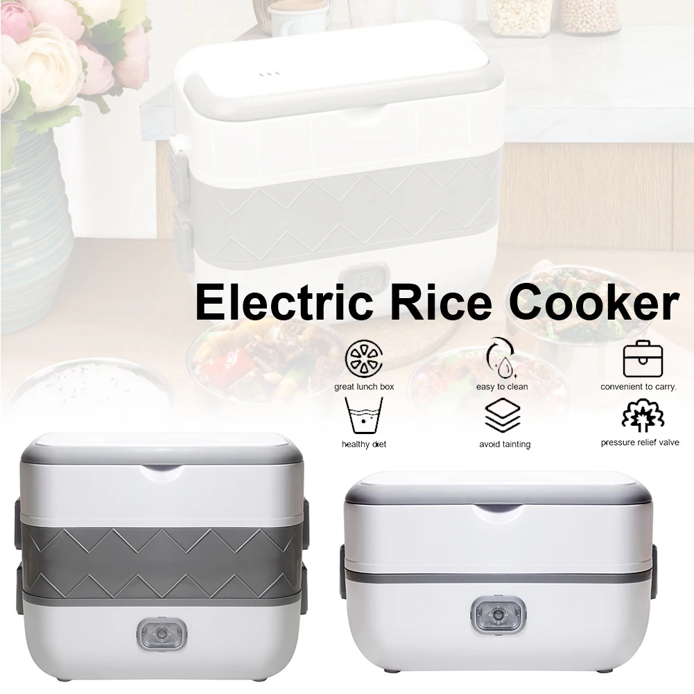 

2 Layers Electric Lunch Box Rice Cooker With Stainless Steel Liners Portable Electric Steamer Food Heater For Home Office Picnic