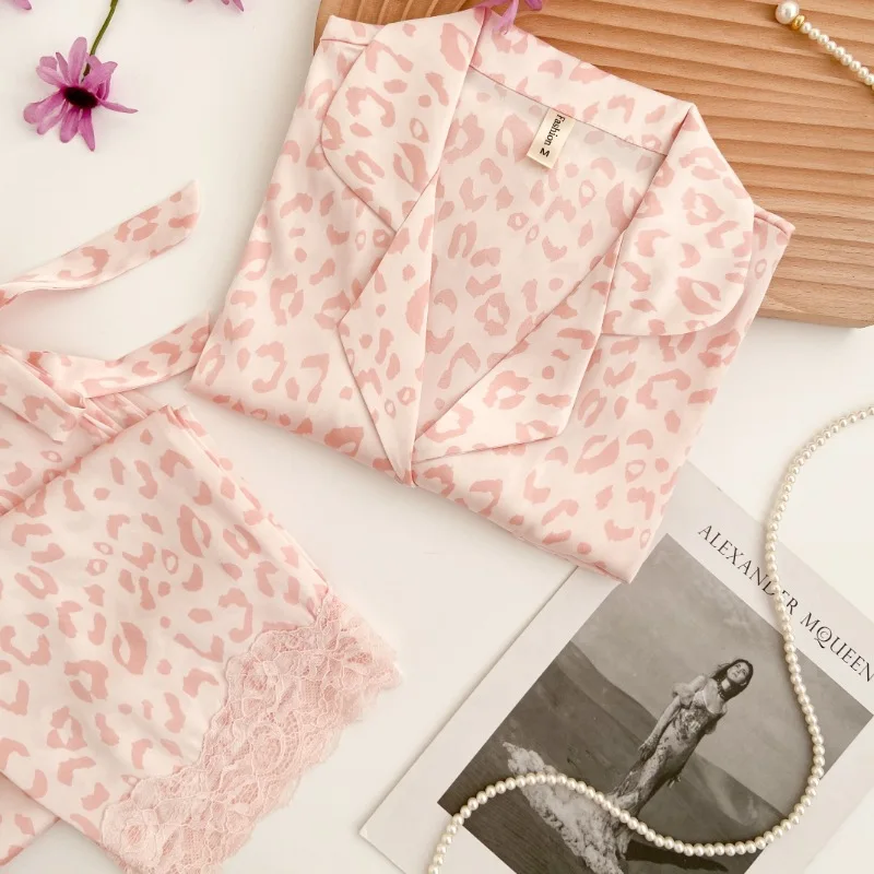 

Summer Two-Pieces PJS Set Lapel Women Pajamas Sleepwear Lingerie Femme SHORT Sleeve Shirt&Trouser Pyjama Suit Satin Homewear