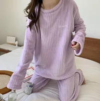 Ensemble de vêtements de nuit en flanelle épaisse, vêtements chauds pour la maison, vêtements d'extérieur pour femmes, deux pièces, robe de nuit, pyjama confortable, automne-hiver 3