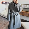 Woolen Coat High Quality 2024 Women Fashion Loose Lace-Up Female Solid Color Casual Long Sleeve Pockets Outerwear 1