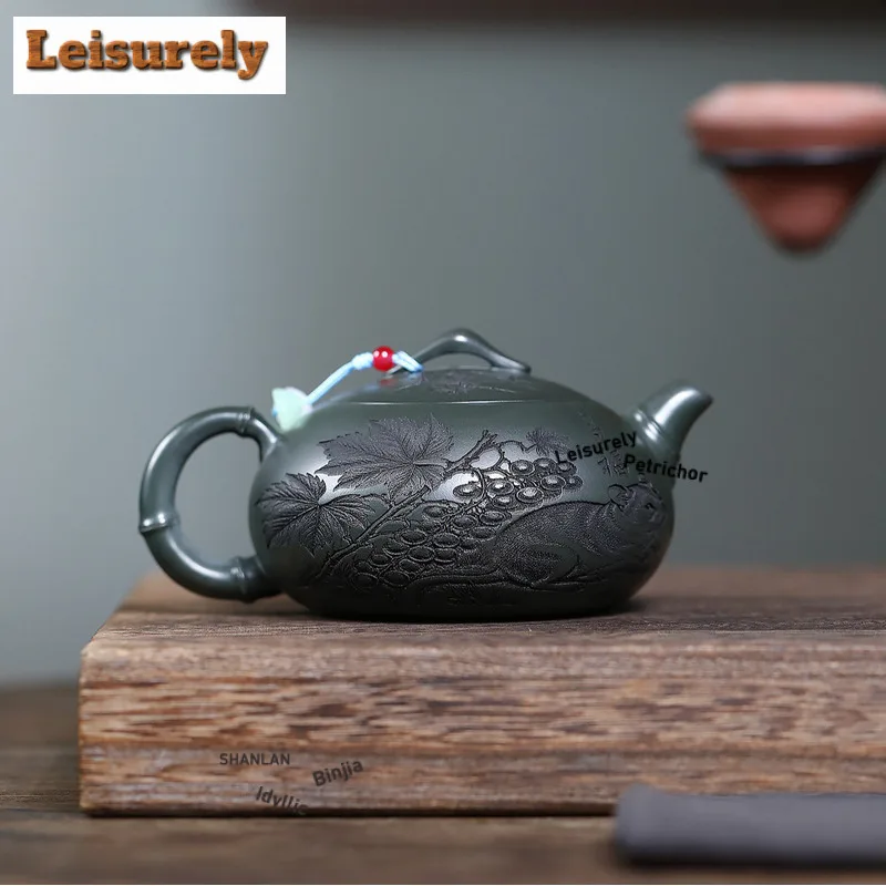 320ml Retro Yixing Purple Clay Teapots Handmade Squirrel Grape Pot Raw Ore Green Mud Tea Maker Kettle With Filter Zisha Tea Set