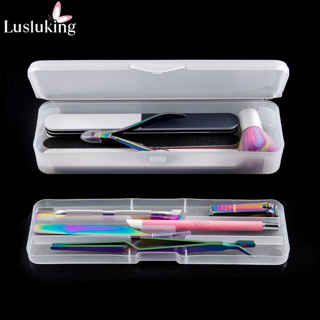 Boîte de rangement vide rectangulaire à Double couche pour outils de Nail Art, pincettes, tondeuses, brosses à ongles, fichiers, conteneur en plastique Portable 22cm, 1 pièce 1