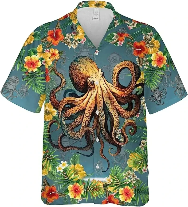 thumbnail image 1 of Camisas de verano para hombre 2024, novedad, con estampado 3D de tentáculos de pulpo, ropa con patrón creativo, camisetas de manga corta con solapa, 1 of 5