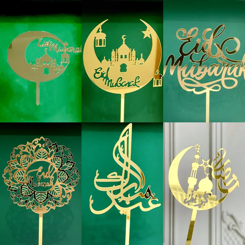 Golden Eid Mubarak Acryl Cake Toppers Kasteel Maan Cake Toppers Voor Islamitische Festival Banket Cupcake Decoraties Levert