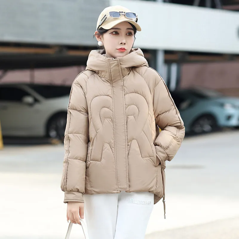 

Autumn Winter Women's Stand Collar Hooded Warm Parka Jackets Solid Big Pocket Button Ladies Zipper Loose Cotton Coat