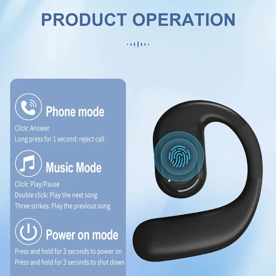 VAORLO Ear-hook Bluetooth 5.4 Business Earphone 180° Rotation Open Ear Headset With Mic Long Battery Life HiFi Stereo Headphone 6