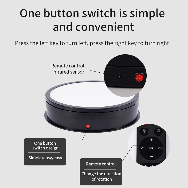 30cm Luminous Intelligent Electric Rotary Table 360° Noiseless Remote Control Display Stand Bear 60kg Live Broadcast Turntable
