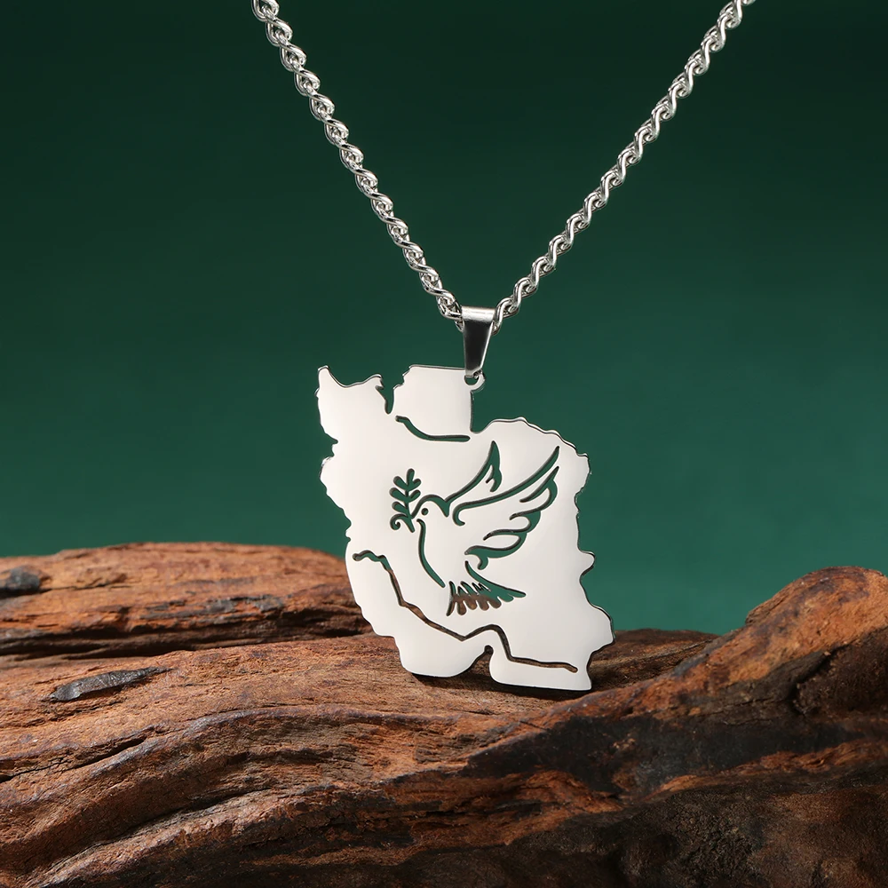 Dawapara Iran Karte und Frieden Taube Olivenzweig Halskette Persische Kalligraphie Anhänger Edelstahl Schmuck – Detail 15