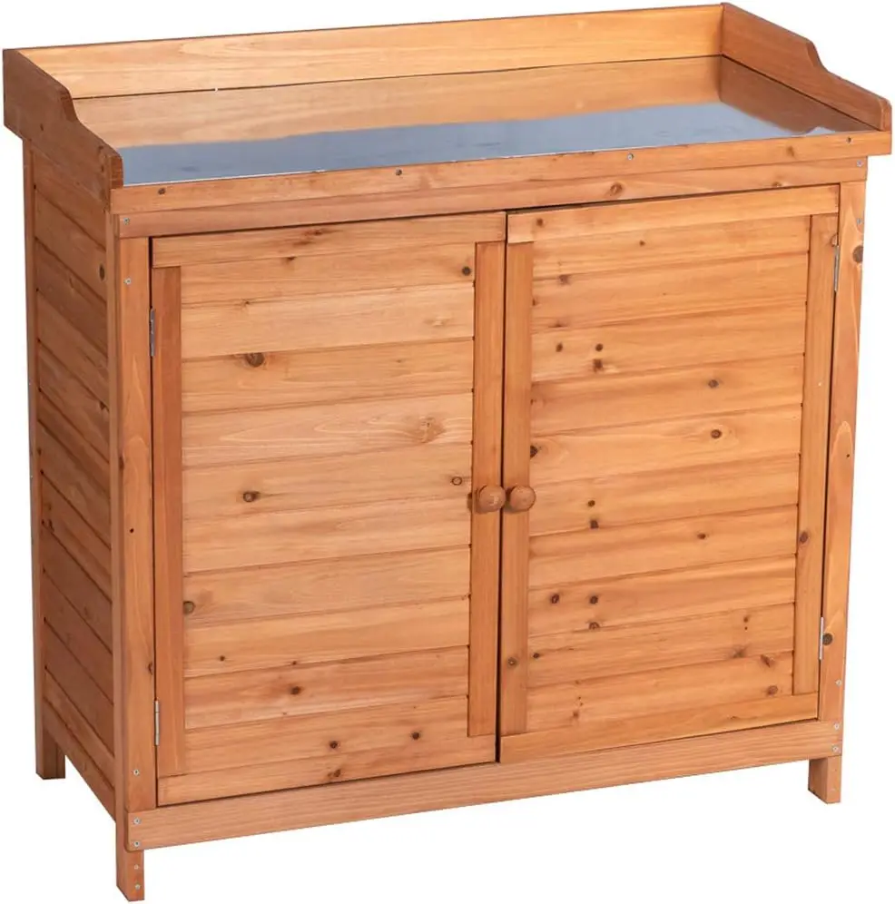 Outdoor Wooden Storage Cabinet with Potting Bench 1