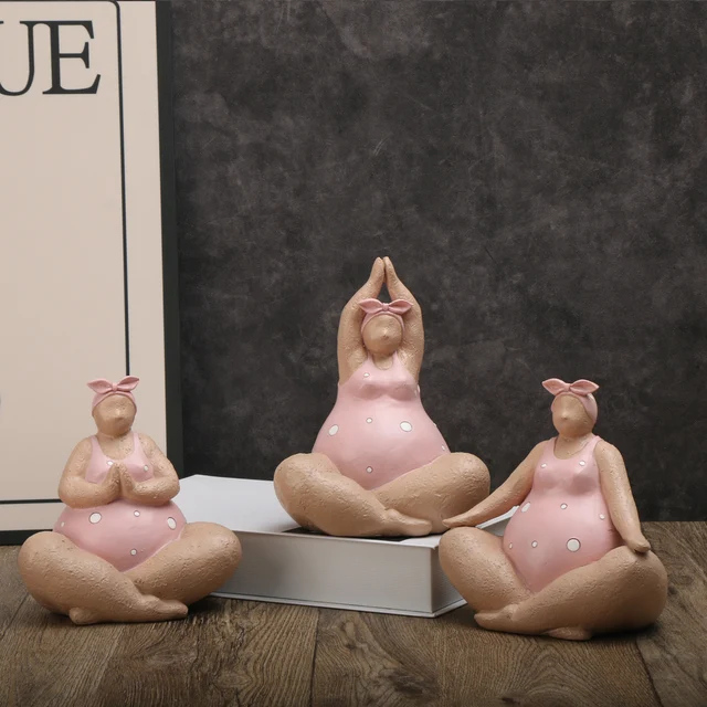 Charmante Sculpture de Yoga Fat Lady, décor nordique de luxe moderne, Statue d'art d'empowering pour bibliothèque, armoire à vin et entrée, 1 pièce 2
