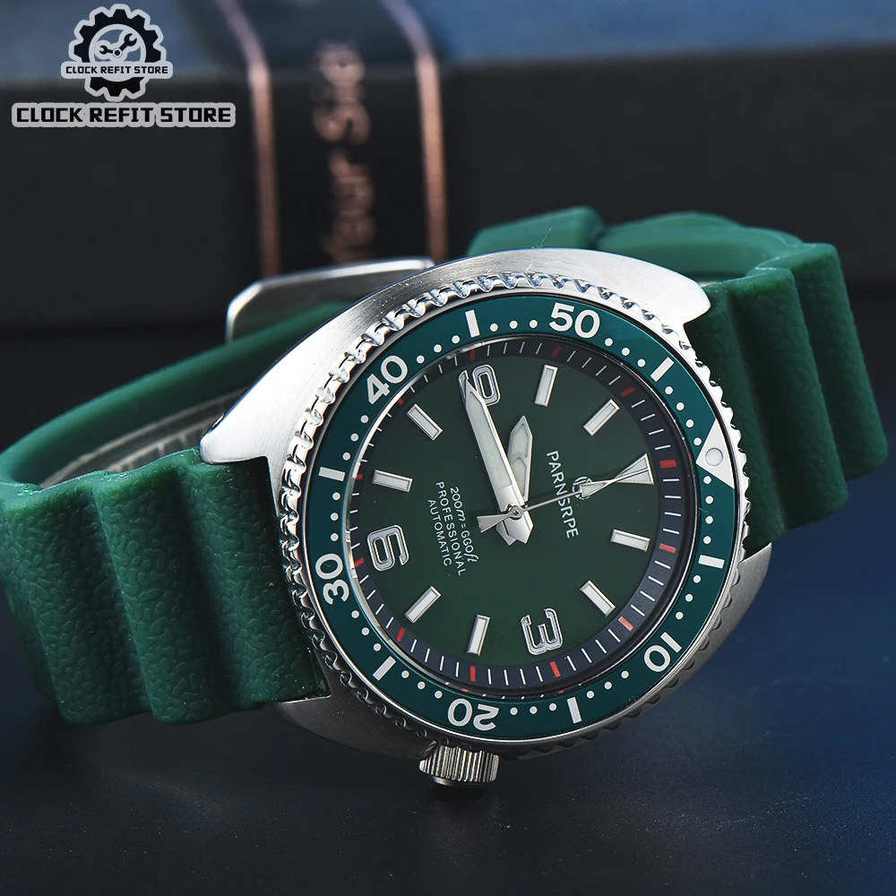 

Parnsrpe - Luxury 45mm green large abalone brushed stainless steel men's watch NH35A waterproof sapphire case lightweight strap