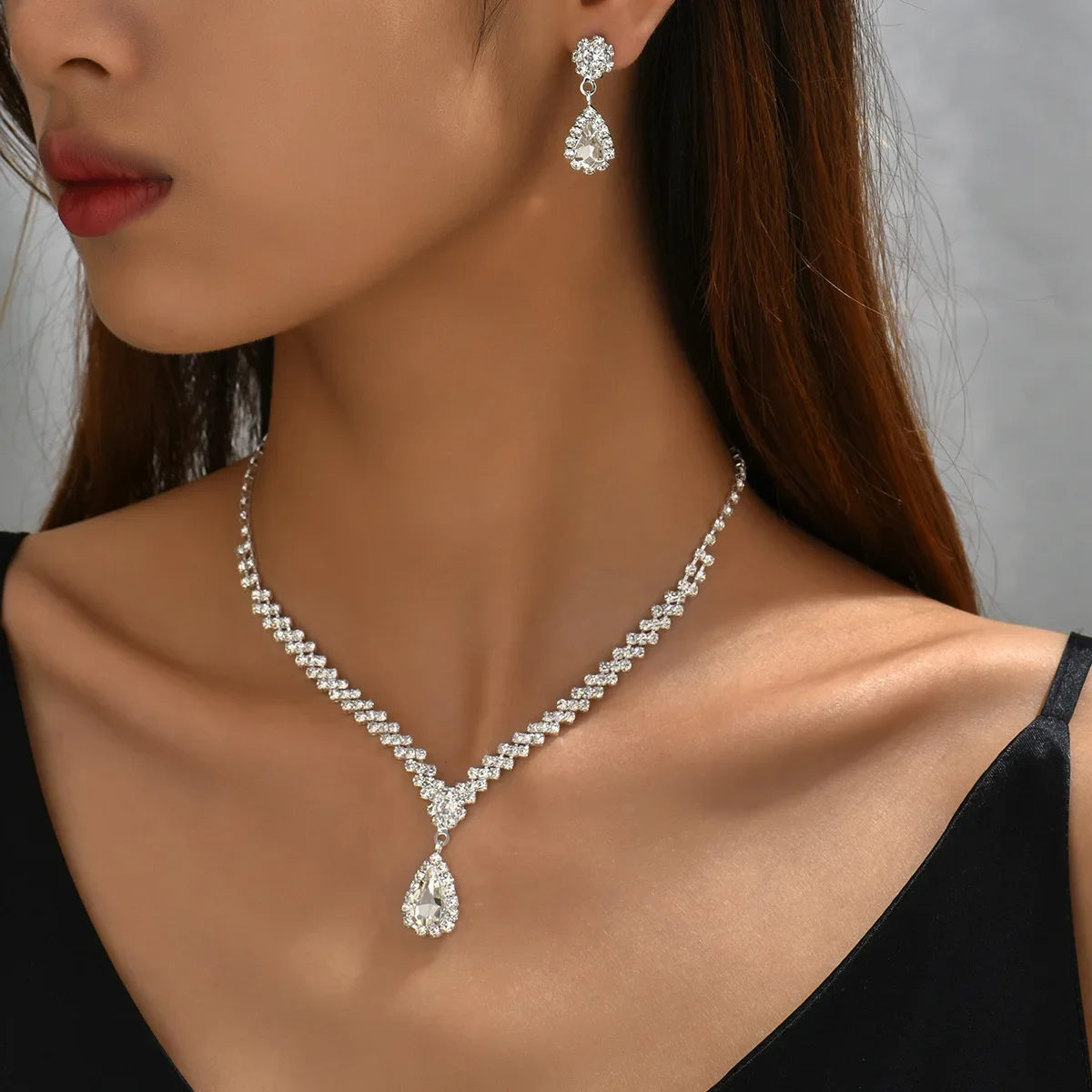 925 Sterling Silver Jewelry Sets for Women Rhinestone Pendant Necklace Earrings Double Layer Bracelet Fashion Jewelry Gifts - 3