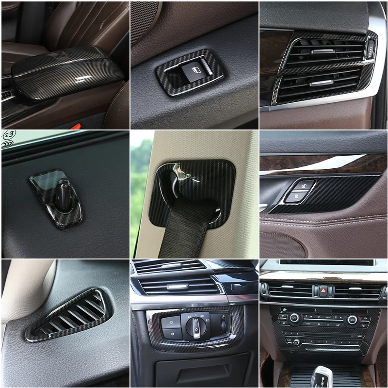 BMW X5 F15 X6 F16 2014-2018 용, 스티어링 휠, 대시 보드, 콘솔 기어 시프터, 패널 스티커, 자동차 인테리어 탄소 섬유 트림 커버
