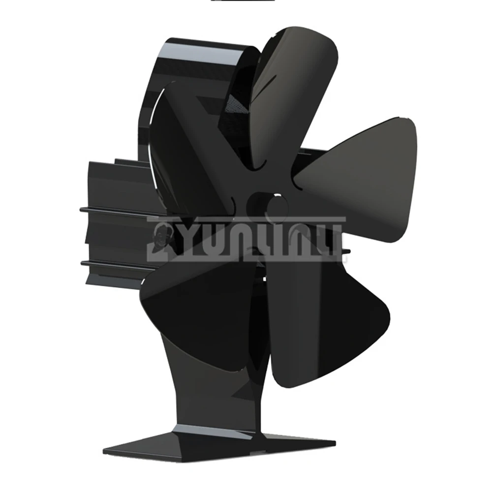 Black Fireplace 5 Blades Heat Powered Stove Fan,Home Efficient Heat Distribution,Thermal Power Fireplace Fan
