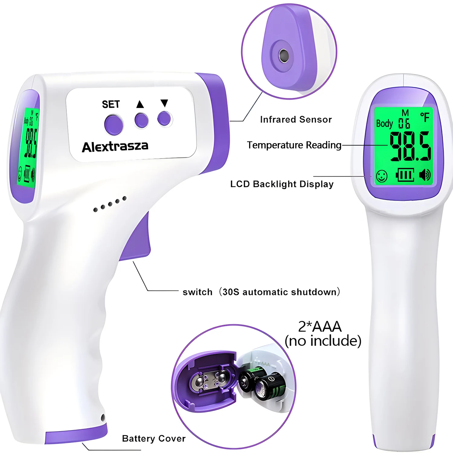 Alextrasza Forehead Digital Thermometer Non-Contact Infrared Medical Thermometer Body Temperature Fever for Baby Adults Digital Thermometer
