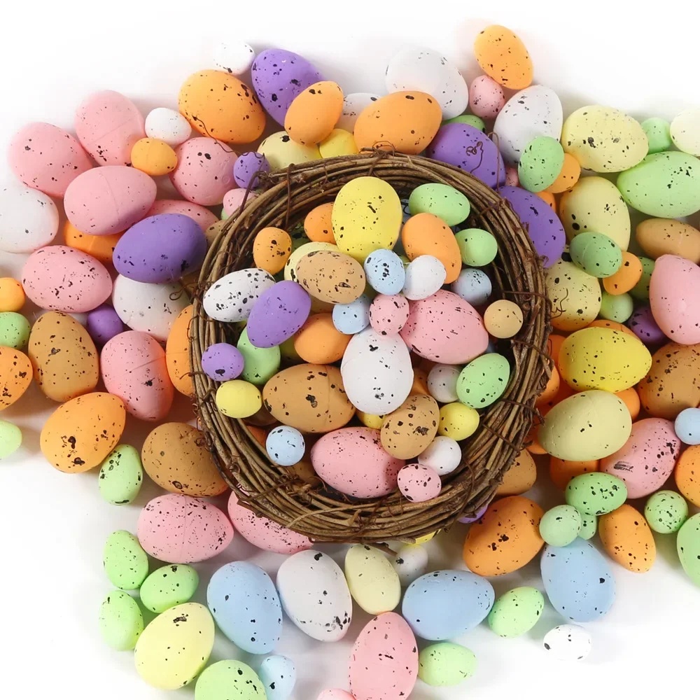 100PCS Colorful Foam Speck Artificial Eggs DIY Crafts Easter Party Wreath Ornaments Pigeon Bird Eggs Easter Decorations For Home
