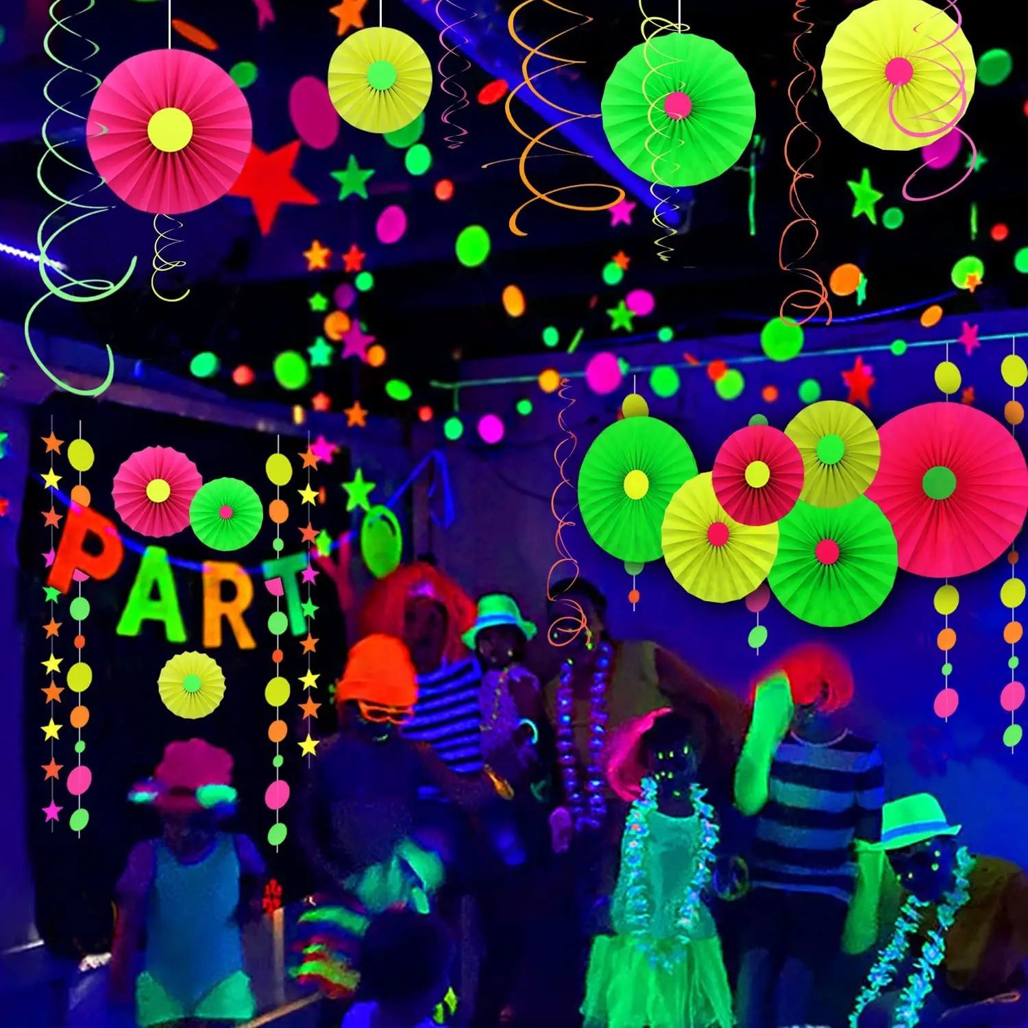 508 feet Paper UV Neon Garland Streamers Neon Party Decor Glow