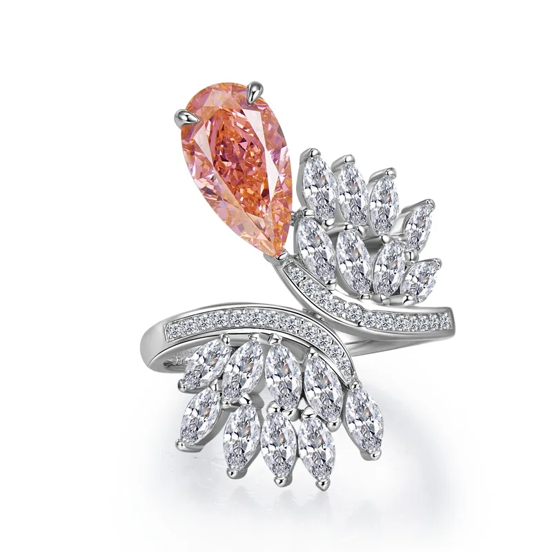 

Jewelry New S925 Silver 7 * 13 Papalacha High Carbon Diamond Flower Ring Women's European and American Ins Style