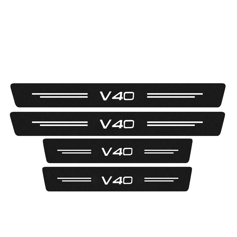 4Pcs Carbon Faser Auto Einstiegsleisten Willkommen Pedal Dekoration Leder  Aufkleber für Volvo V40 V 40 Auto Zubehör