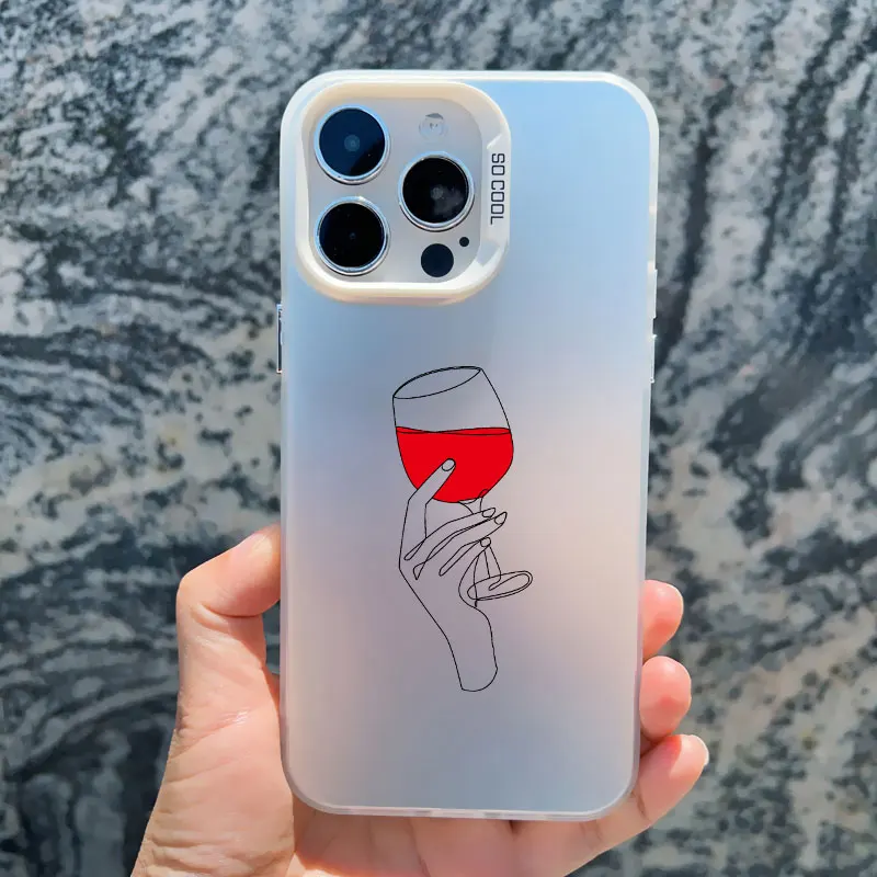 Modische Handyhülle mit Trinkbecher-Linienkunst für Damen, für iPhone 13 12 11 Pro Max Mini 17 15 14 16 Pro Max Plus, stoßfeste Laser-Cover – Detail 13