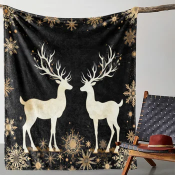 Gold Christmas Tree Pattern Throw Blanket 1