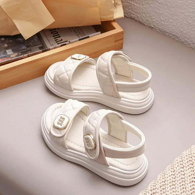 어린이 캐주얼 샌들 2024 두꺼운 바닥 여름  여아 샌들, 오픈 토 어린이 학교 블랙 샌들, 다목적 패션
