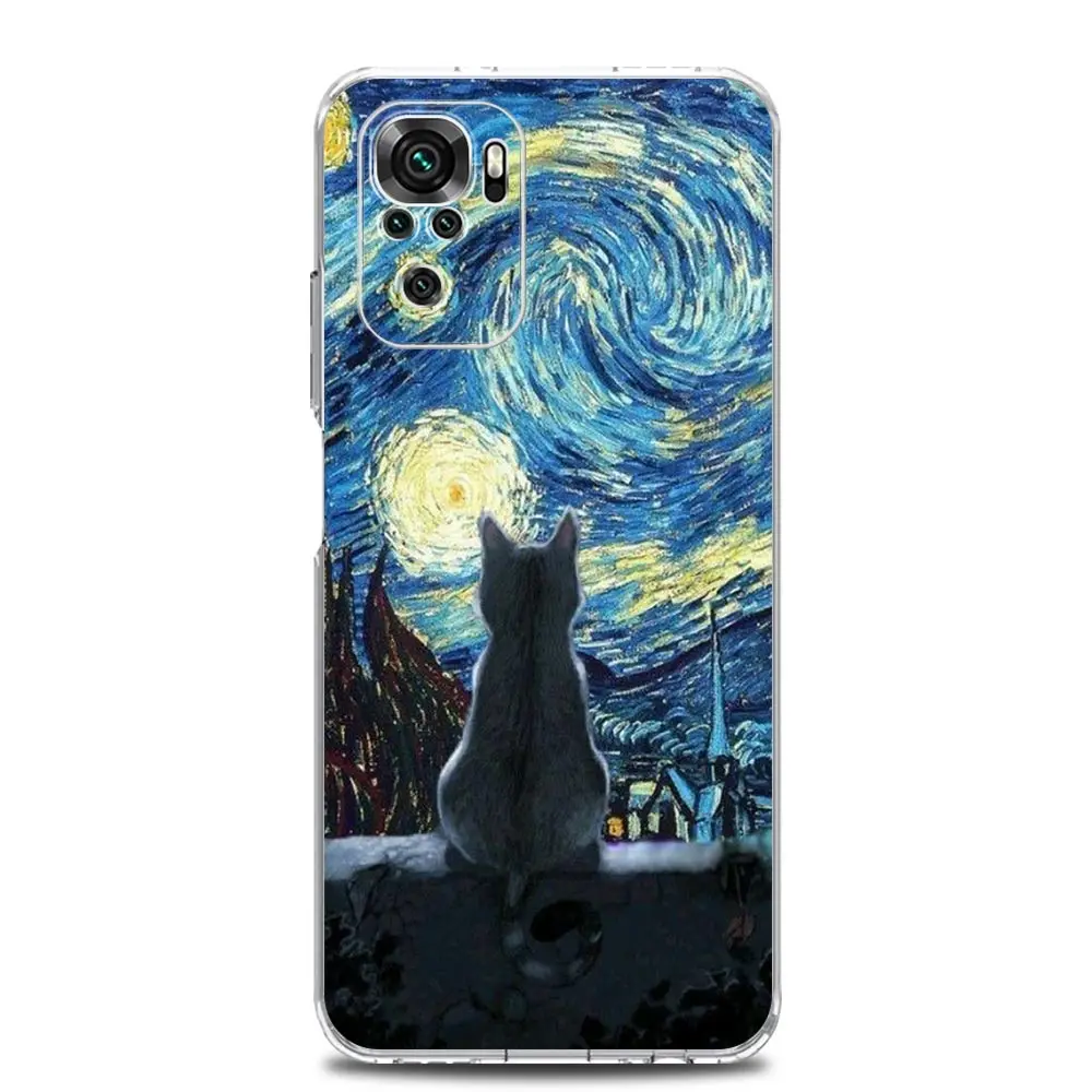 Clear Cat Van Gogh Starry Sky TPU Phone Case Cover