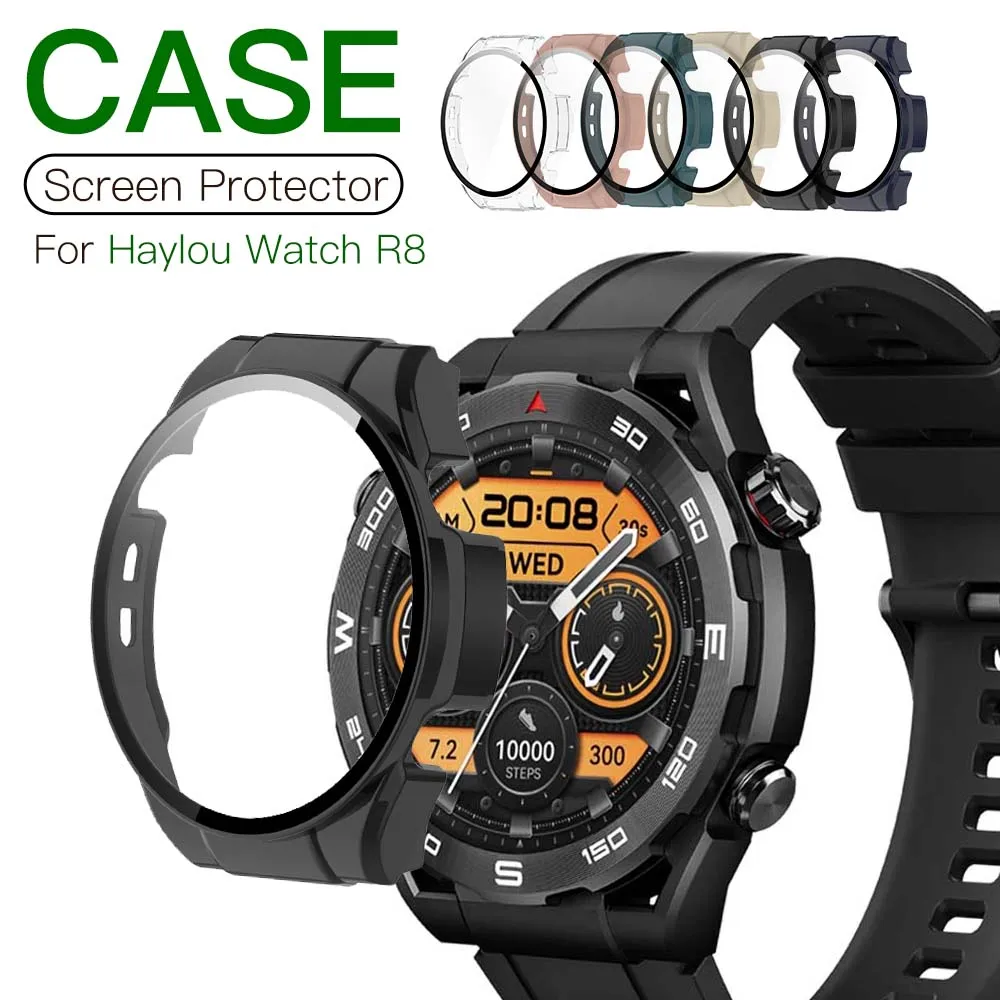 

Hard PC Case With Tempered Glass Screen Protector for Haylou Watch R8 All Around Coverage Protective Bumpers Cover