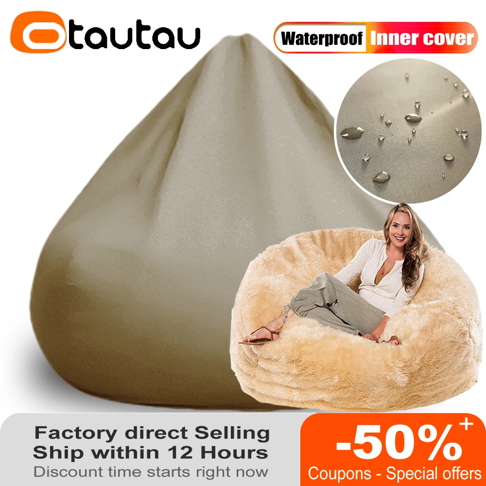 OTAUTAU 4/5/6/7ft Waterproof Giant Round Pouf Inner Liner Cover No Filling Bean  Bag Sofa Bed Insert Covers Not for Outdoor DD001