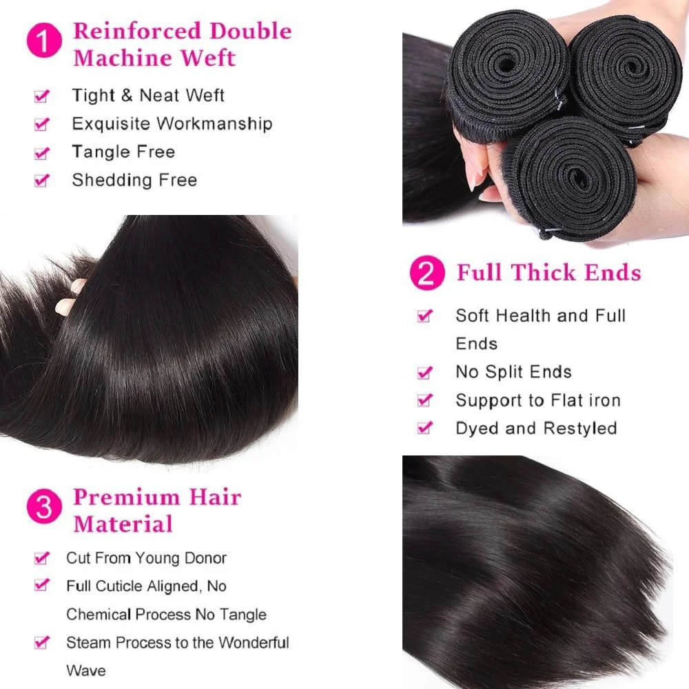 16A 30 40 Inch Brazilian Hair Bundles Natural Straight Raw Human Hair 3 Bundles 100% Remy Human Hair Extensions For Black Women 3