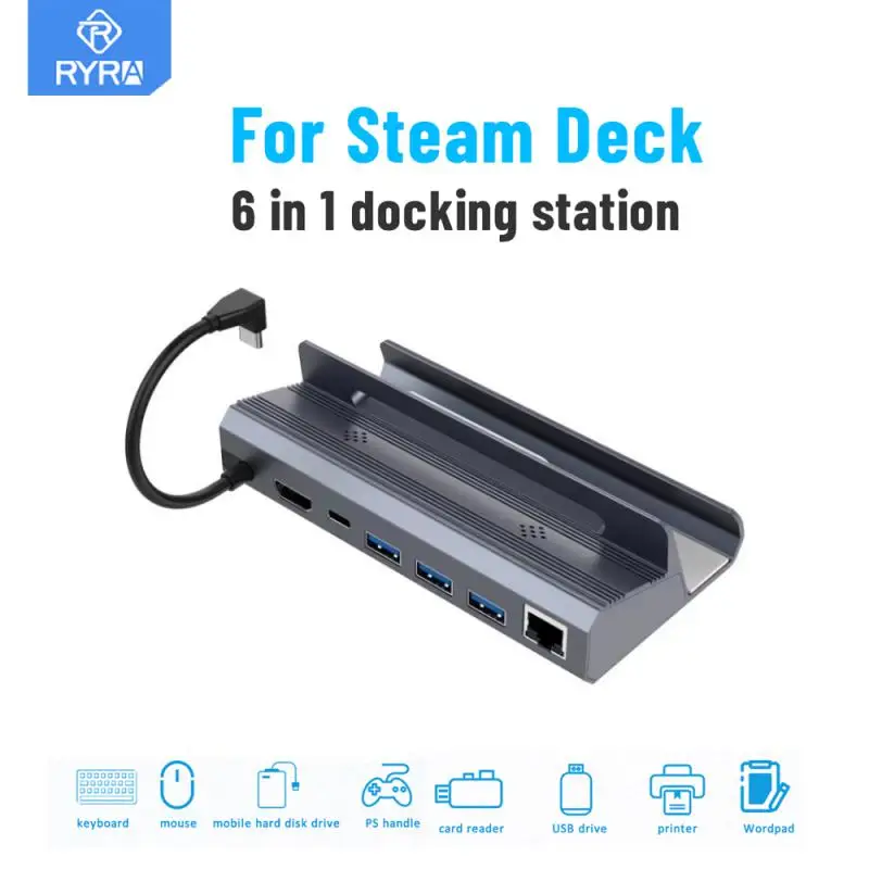 

RYRA Steam Deck Dock Doking Station 6 In 1 HUB USB Type C To HDMI-compatible 4K 60Hz RJ45 USB 3.0 SteamDeck Charging TV Base Hub