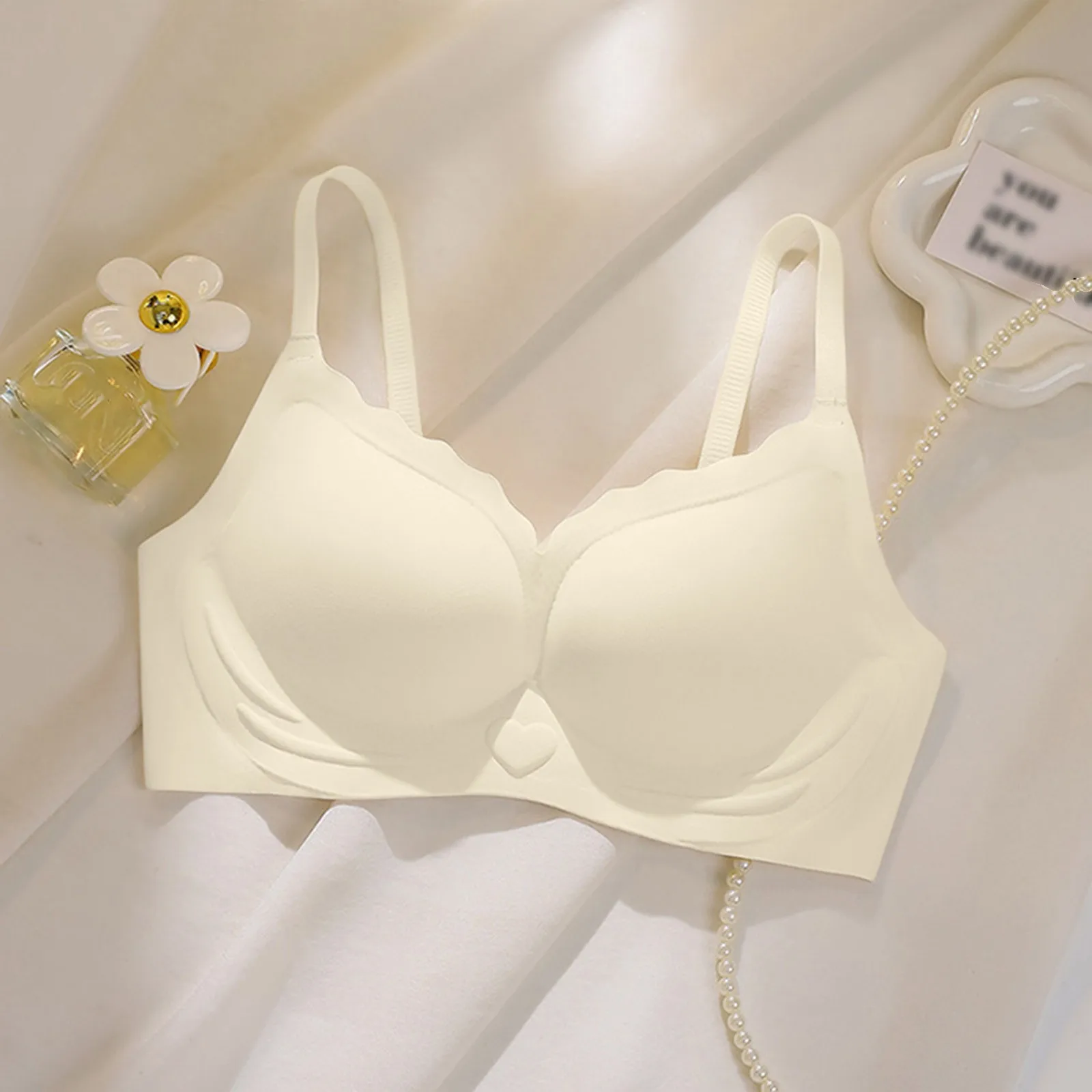 

Comfortable Thin Cup No Steel Ring Traceless Sport Sleep Underwears Solid Color Fold Side Breast Anti-sagging Beauty Back Bras