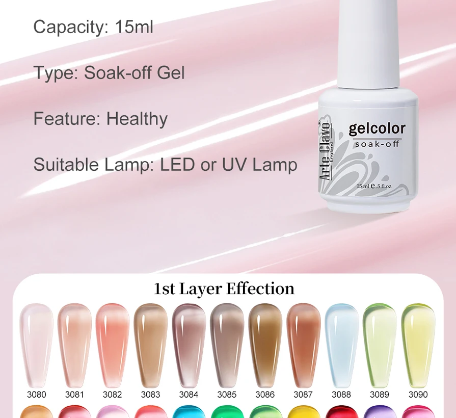 Description Picture 5 of itemArte Clavo 4PCS/SET Jelly Color Nail Gel Polish Set Base Top Coat Varnish Soak Off UV Gel LED Semi Permanent All For Manicure