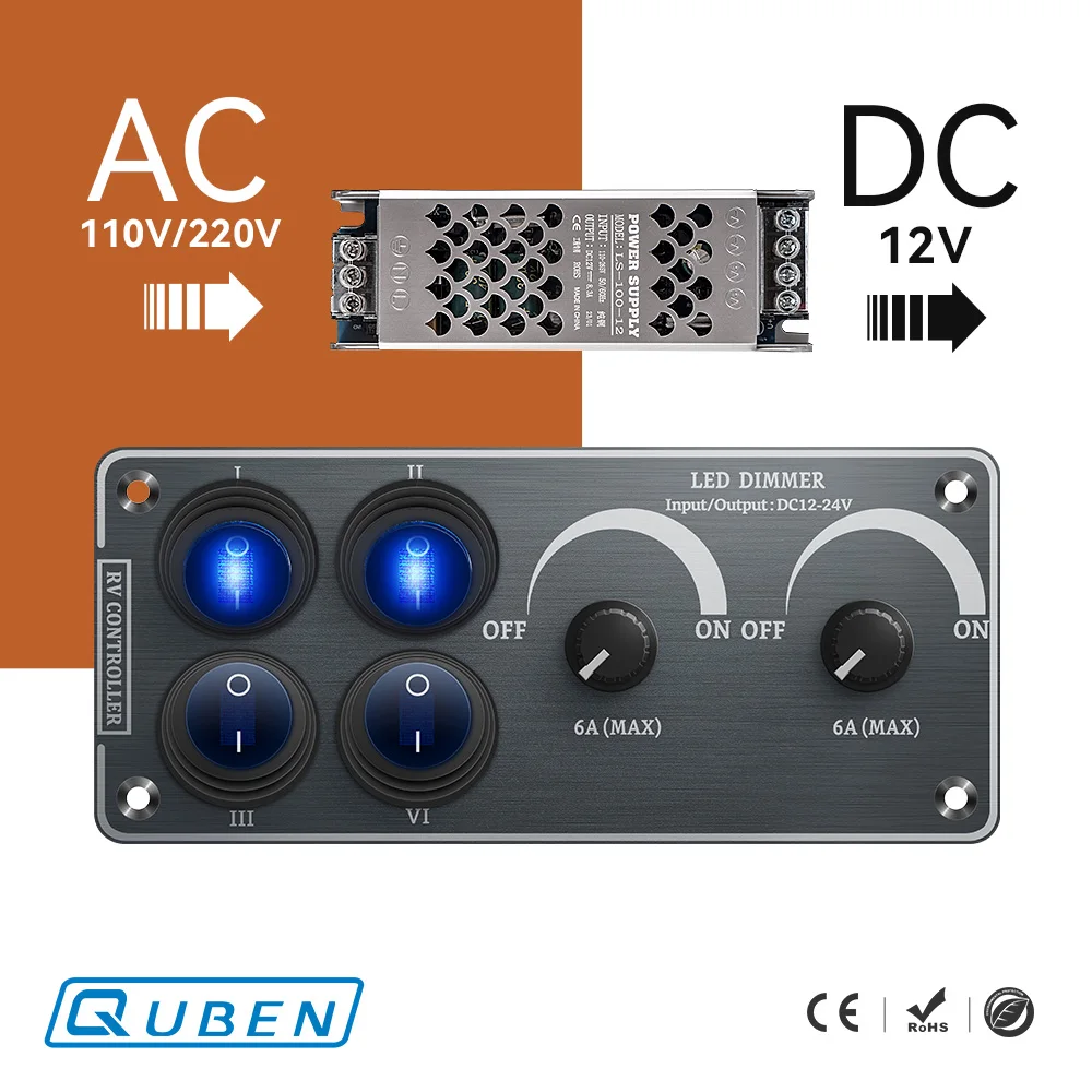 Rocker Switch 12V LED Strip Dimmer Switch AC/DC Transformer Driver ...