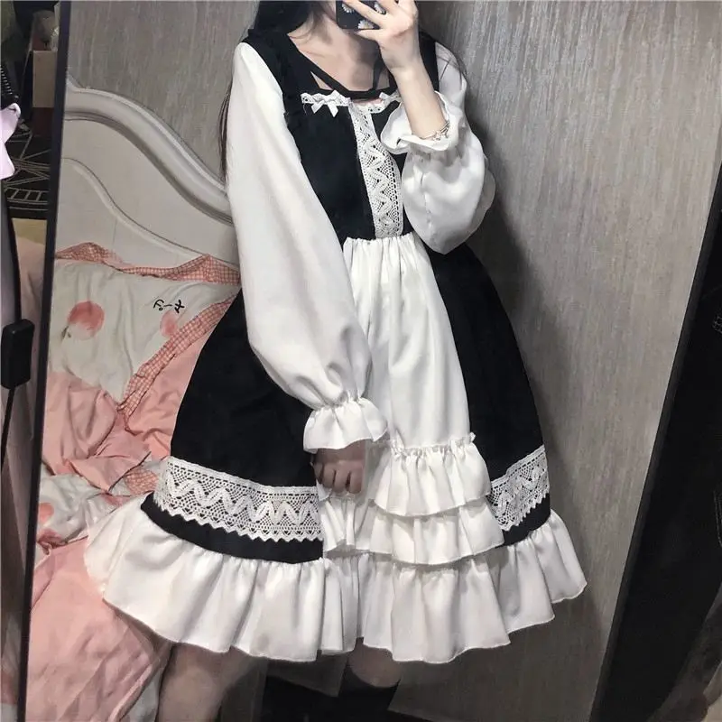 Japanese Sweet Lolita Princess Dress Vintage Cute Girl Gothic Lace Ruffles Y2k Party Dresses Harajuku Fashion Cosplay Costumes