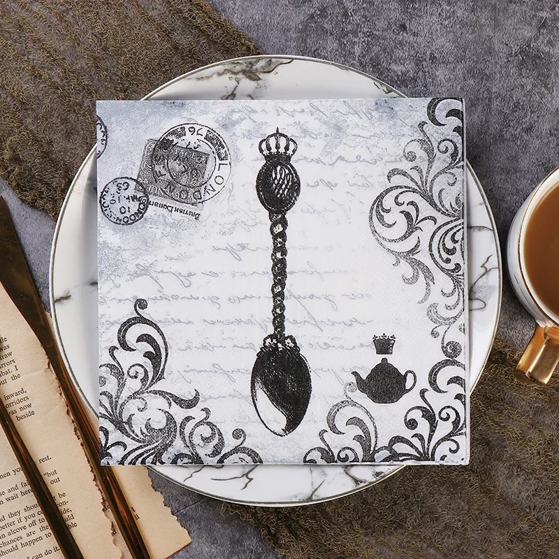 20 Sheets 2Ply 33cm Colorful Printing Paper Napkin Black and White Facial Tissue Pure Wood Pulp Disposable Paper Placemats
