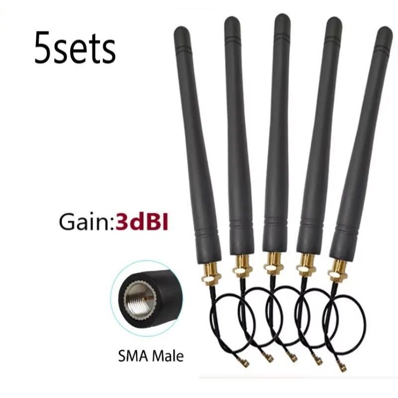 5개 2.4GHz 안테나 3dBi 게인 SMA Male lorawan 21cm RP-SMA - rg0.8 px4 피그테일 케이블 (lorawan lora meshtastic 네트워크 라우터용)