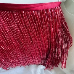 Elegant Grey Blue Tube Tassel Lace Trim with Beaded Embellishments - 15CM Wide for Wedding and Evening Dresses (Wine red 15CM)