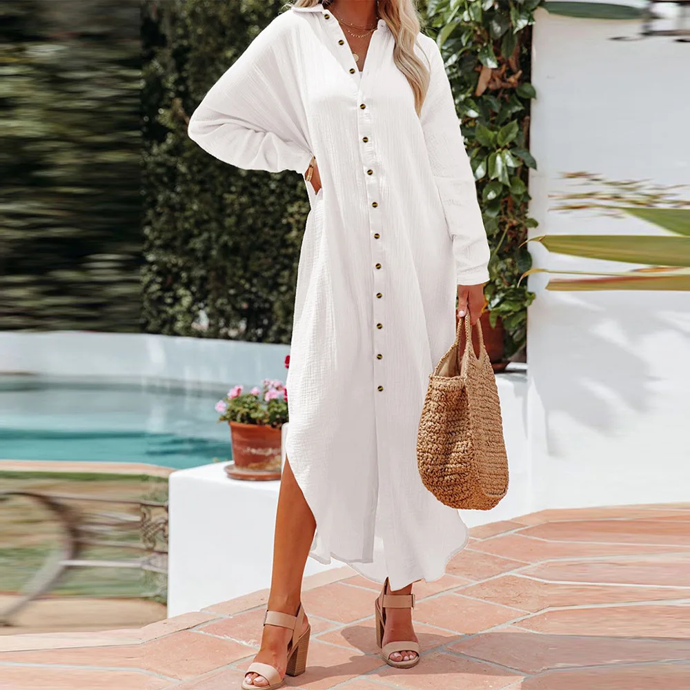 

Shi Ying Autumn New Loose Fit Dress Women's Casual Long Sleeve Solid Color Skirt 2541434